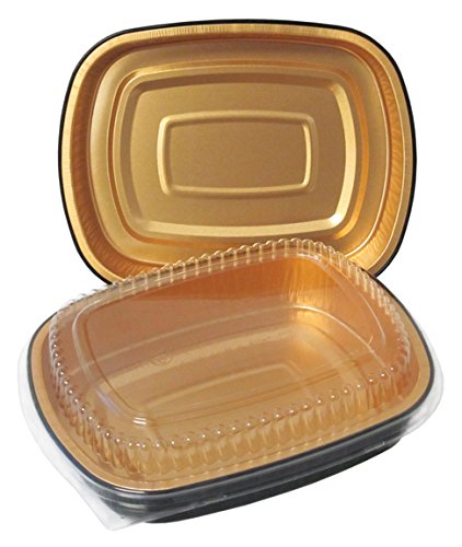 Durable Packaging Aluminum Closeable Containers, 47 Oz, 9.75 X 1.75 X 7.75, Black/gold, 50/carton