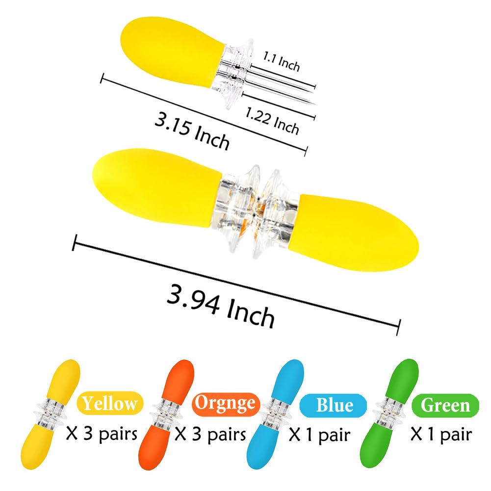 16 Pcs/8 Pairs Corn Holders, Peouwnes Stainless Steel Corn Cob Holders Corn On The Cob Skewers, Interlocking Double Bbq Fork Ske