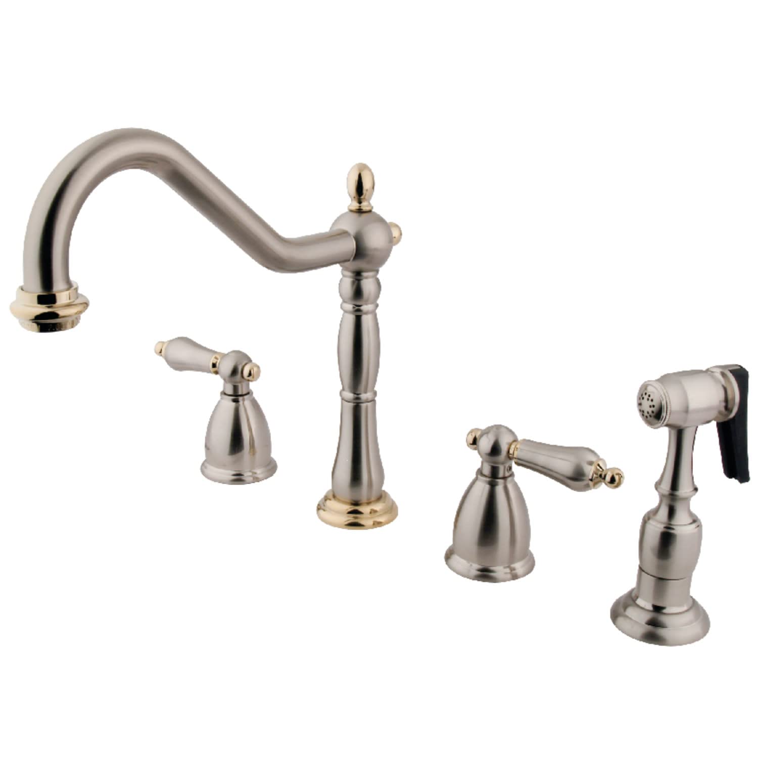 Kingston Brass KB1799ALBS Widespread Kitchen Faucet  Brushed Nickel/Polished Brass