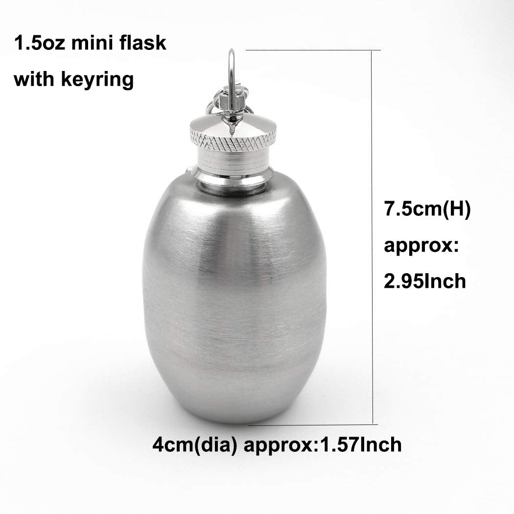 Isavage 1.5Oz Hip Flask 18/8 Stainless Steel Drum Shaped Mini Design With Ring-Ym145