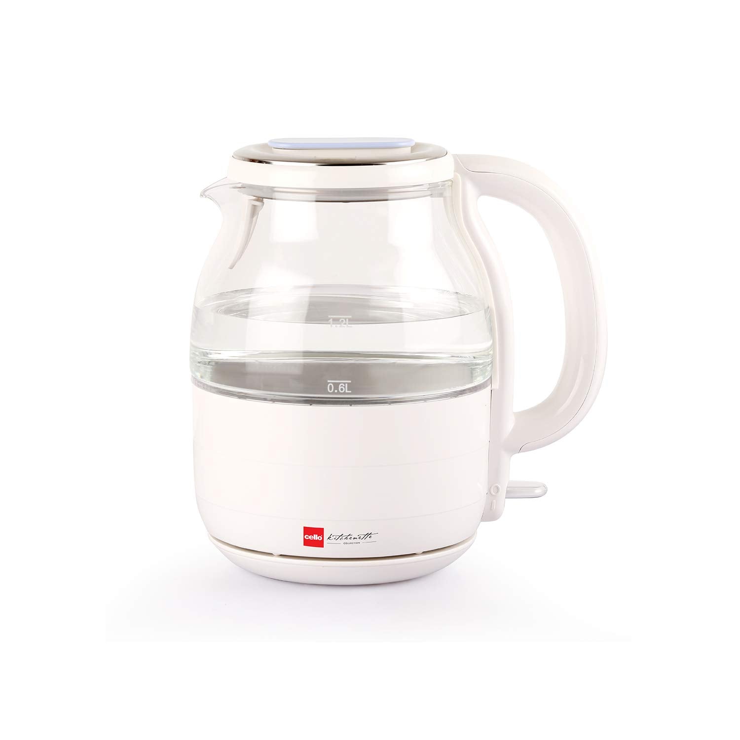 Cello Quick Boil Glossy H2O Electric Glass Kettle, 1.2 Litres, 1200 W, White, Large (Clo_Qk_Bl_Glsy_H2O)