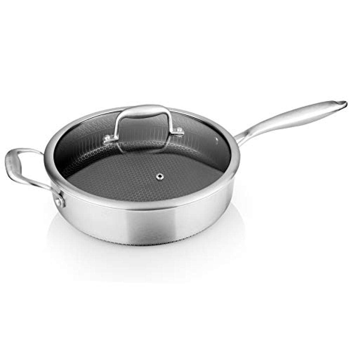 Nutrichef 3.4Qt Stainless Steel Jumbo Cooker - Triply Kitchenware Jumbo Cooker With Glass Lid - Dakin Etching Non-Stick Coating,