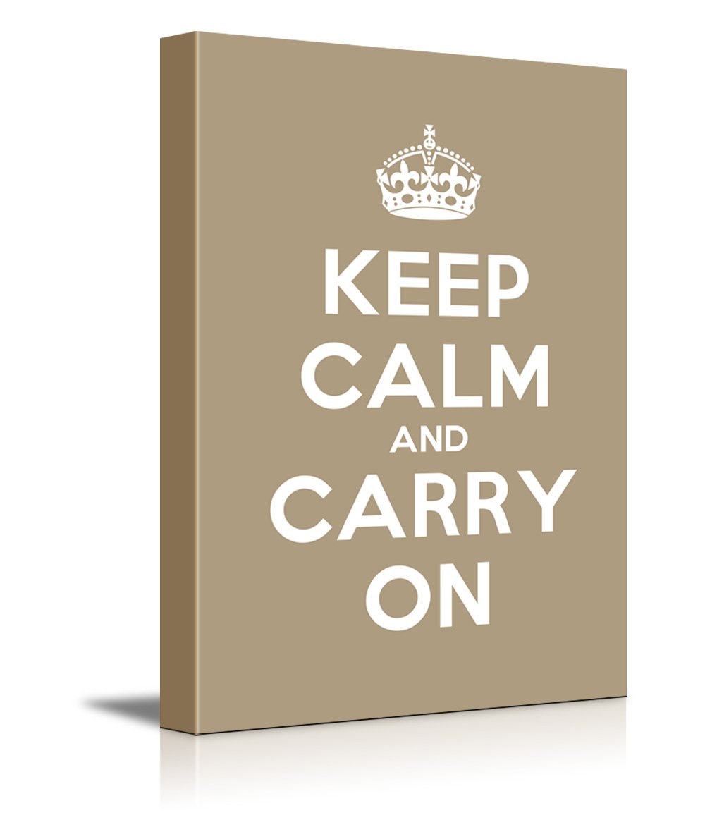 Canvas Wall Art Gallery Wrap Canvas Prints - Keep Calm And Carry On | Stretched Brown Canvas Home Art Ready To Hang - 24'' X 36'