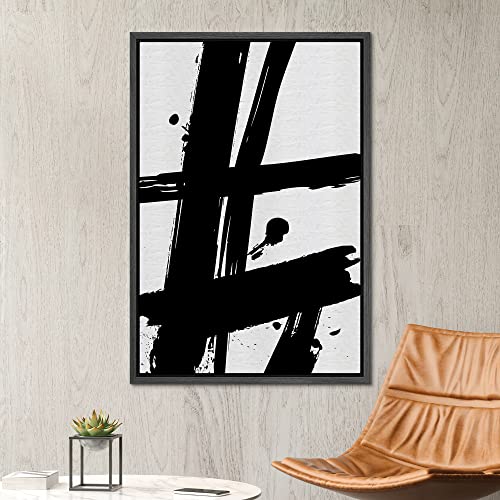 Signwin Framed Canvas Print Wall Art Black Ink Paint Stroke Grid Landscape Abstract Shapes Illustrations Modern Art Minimal Rela