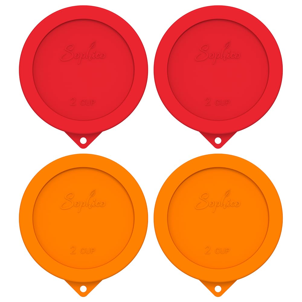 Sophico 2 Cup Round Silicone Storage Cover Lids Replacement For Anchor Hocking And Pyrex 7200-Pc Glass Bowls (Container Not Incl