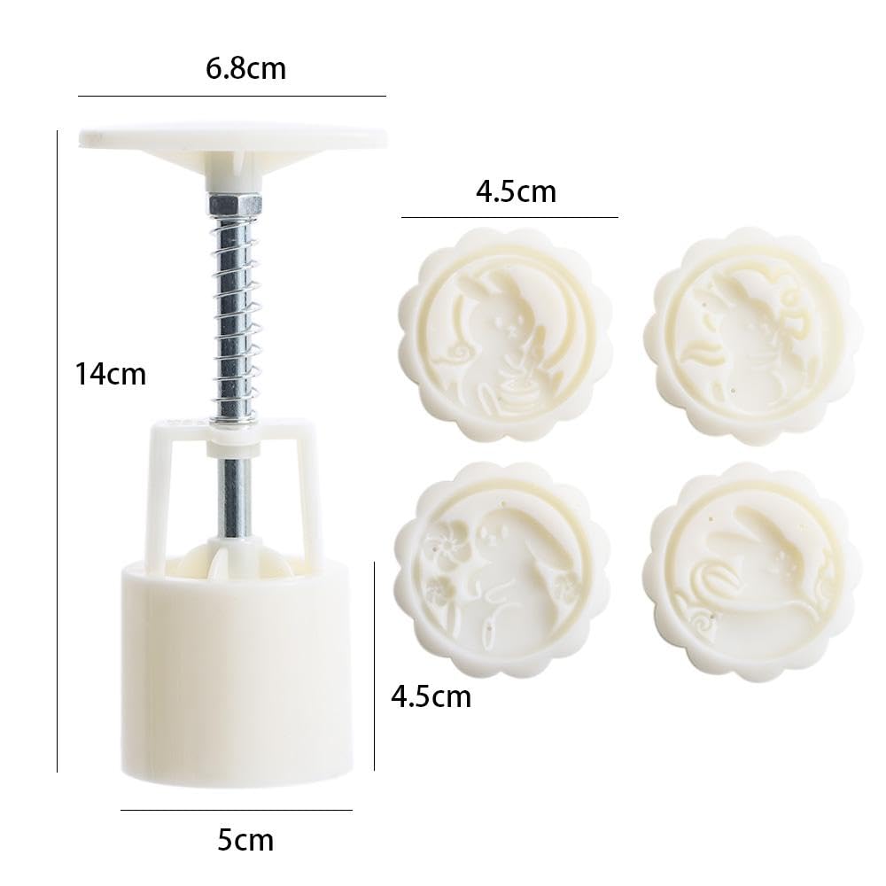 Rabbit Moon Cake Mold 4 Pcs, Mid Autumn Festival Hand Press Cookie Stamps Diy Pastry Tool Moon Cake Maker