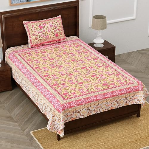 Easygoods Cotton Bedsheet For Single Bedsheet With 1 Pillow Cover 60X90 Inch, Handcrafted Bed Sheets (Red)