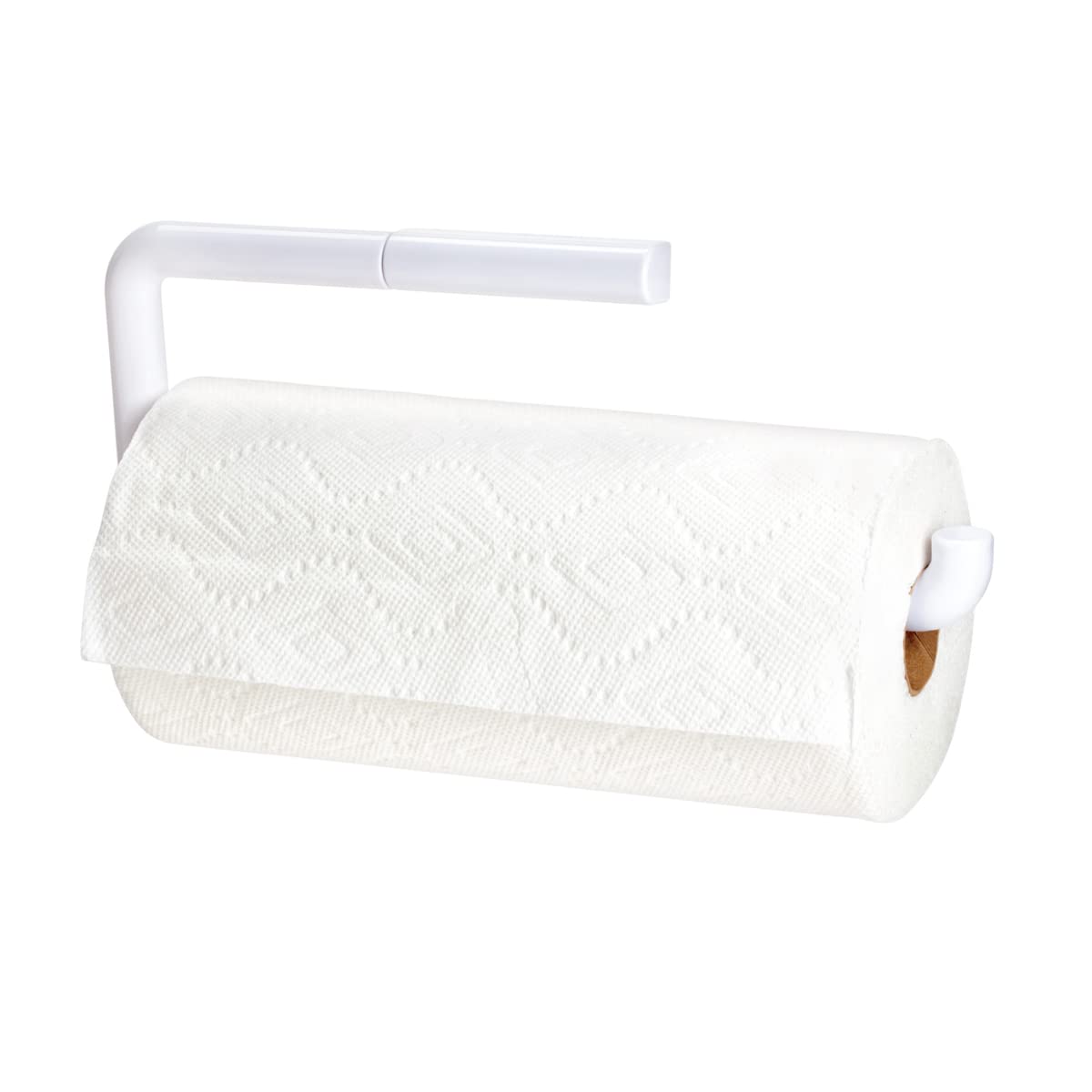 iDesign Plastic Wall Mounted Metal Paper Towel Holder, Roll Organizer for Kitchen, Bathroom, Craft Room, 13 x 5  White