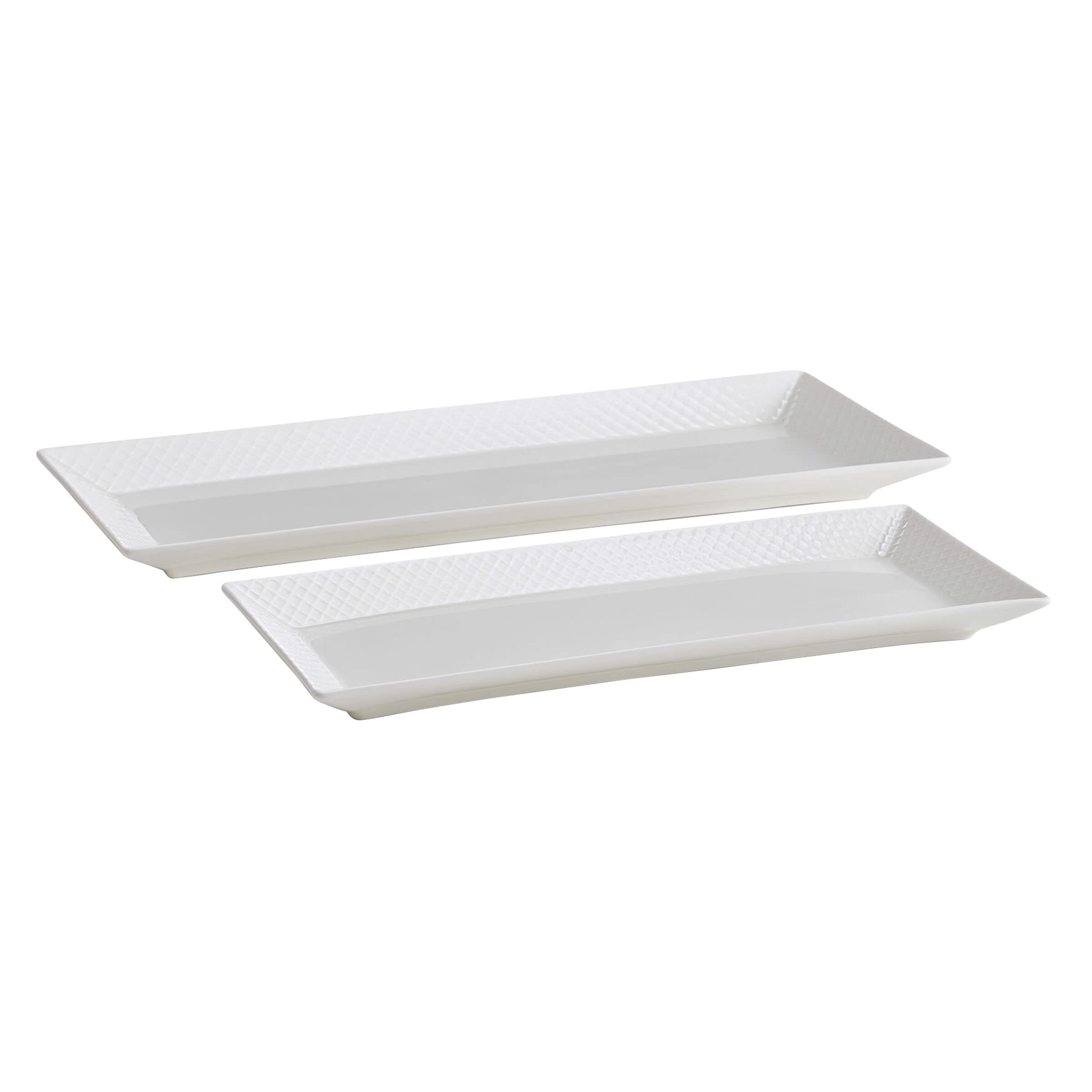 Mikasa Trellis Chip Resistant Set Of 2 Platter Serving Tray, 12 And 15 Inch, White