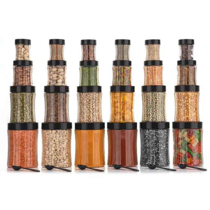 Vaidika Kitchen Storage Container Set, Airtight Containers, Transparent Plastic Jars With Lids And Spoons, 1200Ml, 650Ml, 350Ml,