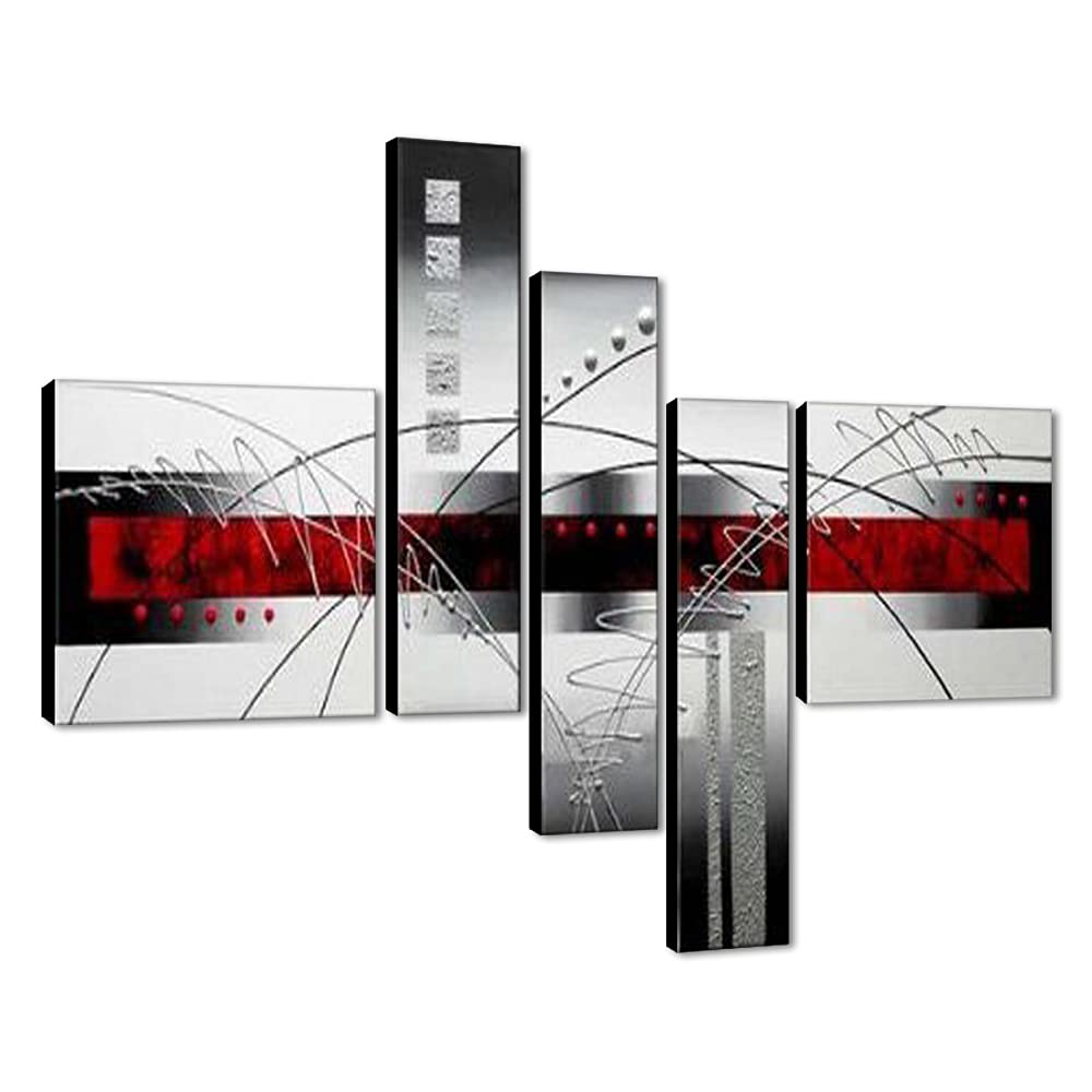 Wieco Art White Lines 100% Hand-Painted Stretched Canvas Wall Art For Living Room Decoration Home Decor Abstract Oil Paintings O