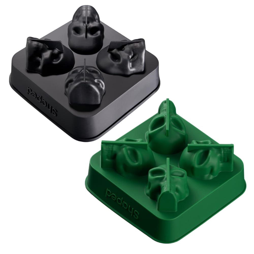Shaped 2-Pack Bundle 3D Ancient Alien & Skull Ice Mold Trays, Super Flexible Silicone Ice Molds For Ice Cubes, Soaps, Chocolates