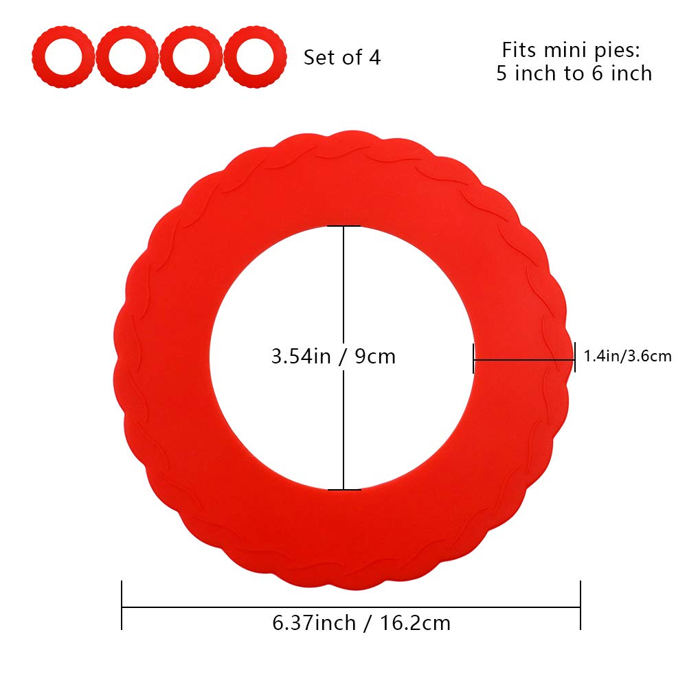 Wybg 4 Pcs Mini Pie Crust Shields, Silicone Pie Pan Shield For Baking, Mini Pie Crust Protector 4 To 6 In (Red)