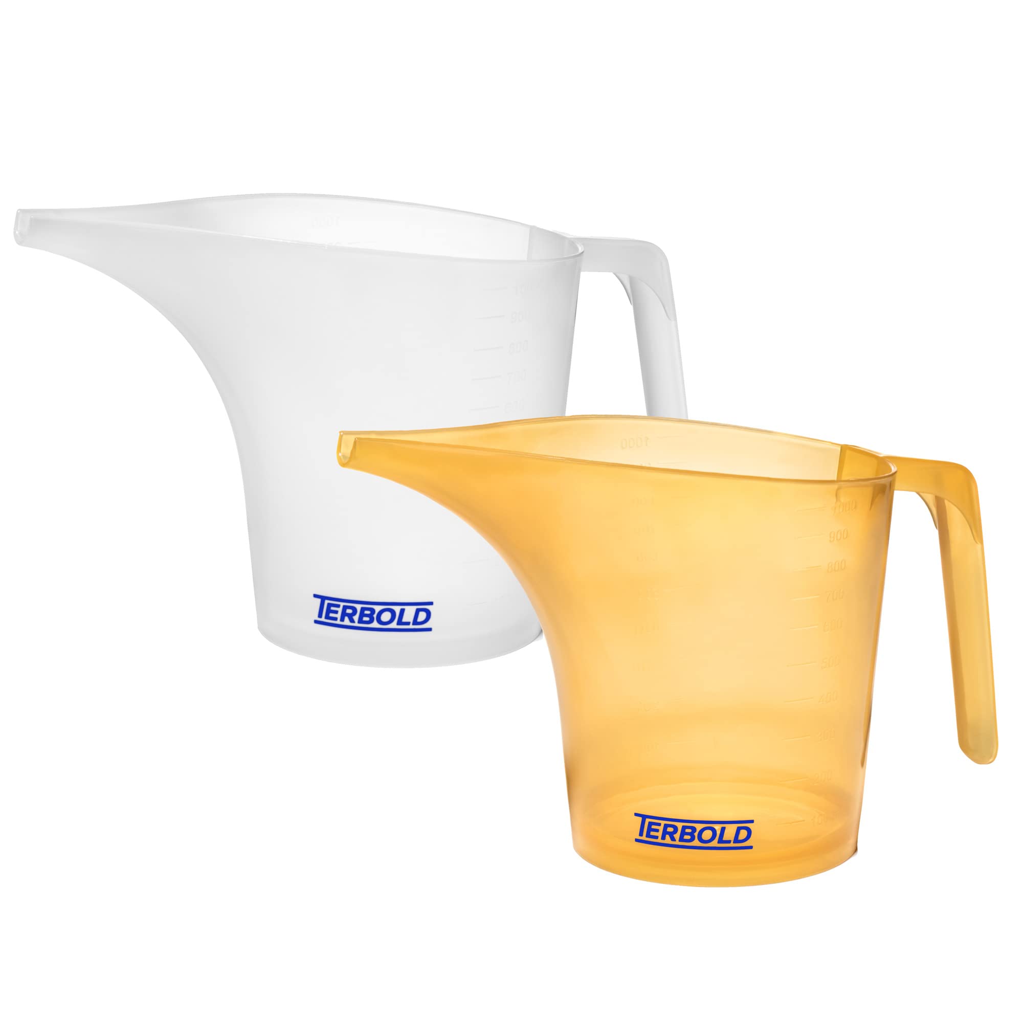 Terbold Funnel Pitcher With Spout 2Pc Set | 1 Liter Plastic Measuring Pitchers For Cake, Pancake Dispenser, Soap Pouring Or Oil