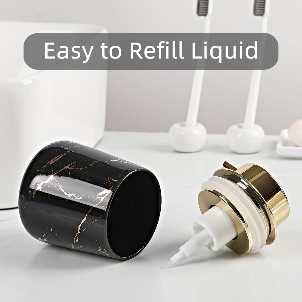Marble Foam Soap Dispenser For Bathroom, Chic Ceramic Bottle, Gold Soap Dispenser Pump (Green)