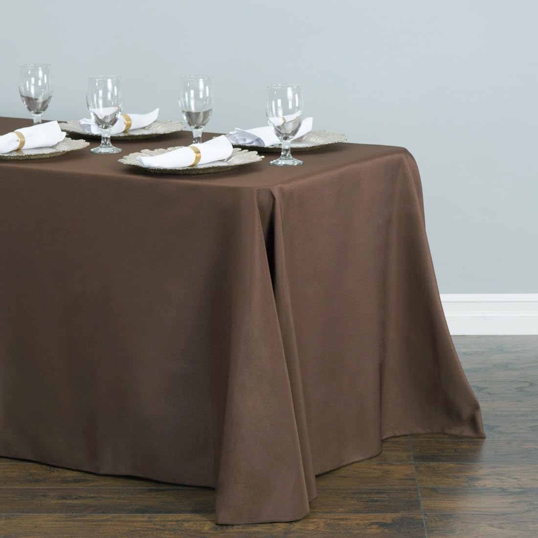 Ltc Linens 5-Pack Rectangular Tablecloths 90 In X 156 In With Rounded Corners - Chocolate Table Covers For 8 Ft Table Floor-Leng