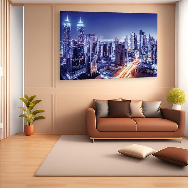 TRUECANVAS Dubai Downtown Night Scene Uae, Wooden Framed Canvas Paintings for Home Decor | Bedroom, Living Room,Wall Decoration