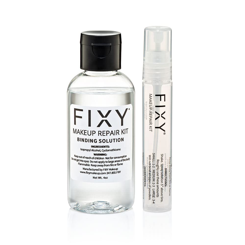 Fixy Broken Makeup Binder Spray - 4 Oz Binding Solution & Small Spray Bottle - Broken Makeup Fixer Repairs Pressed Powders, Blus