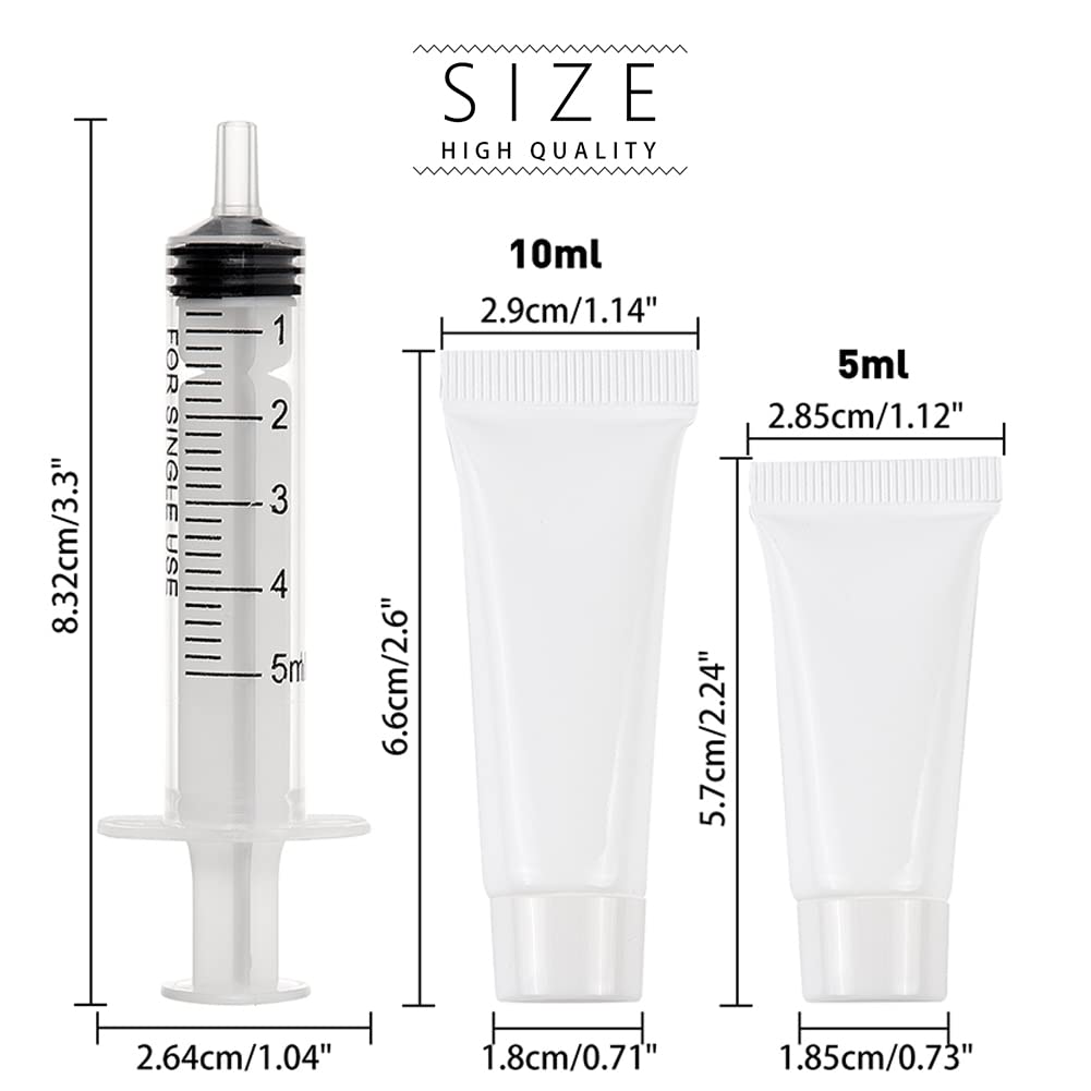 Benecreat 24Pcs 5Ml/10Ml 6-Colors Plastic Squeeze Tubes Travel Size Makeup Sample Bottles With 4Pcs Funnel And 2Pcs 5Ml Syringe