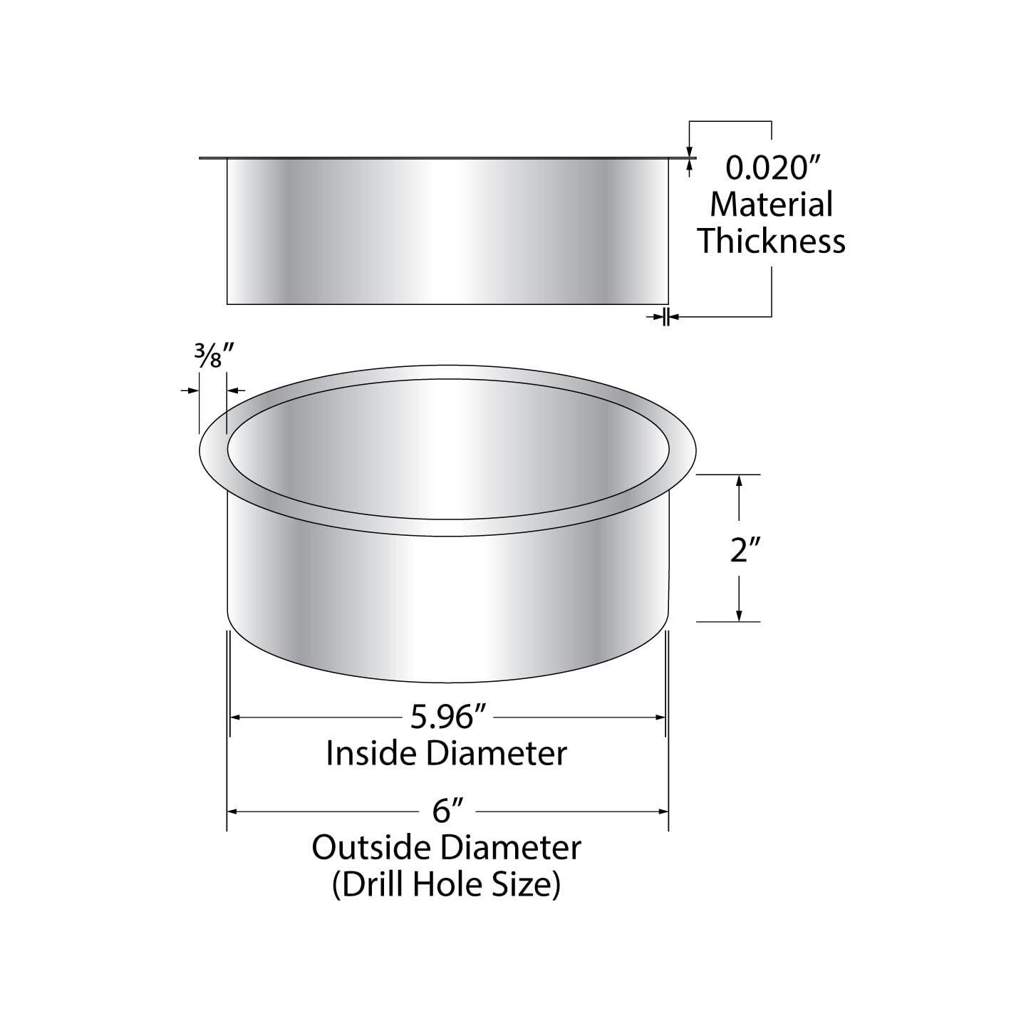 Outwater 6'' (Nominal) Diameter X 2'' Height 304 Polished Stainless Steel Trash Grommets For Countertop Inserted Trash Chutes