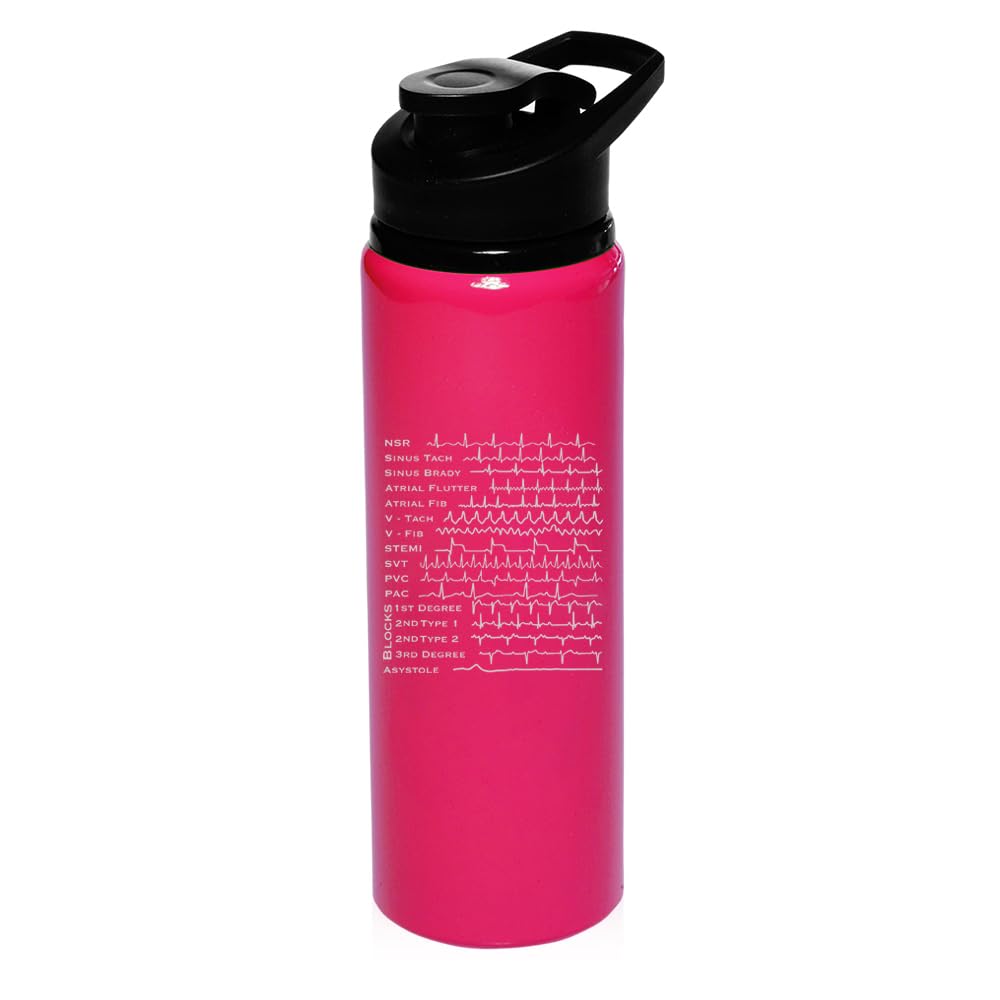 25 oz Water Bottle Sports Travel Mug Gift EKG Strips Cardiology Cardiac Cardiologists Nurse Doctor (Hot Pink)