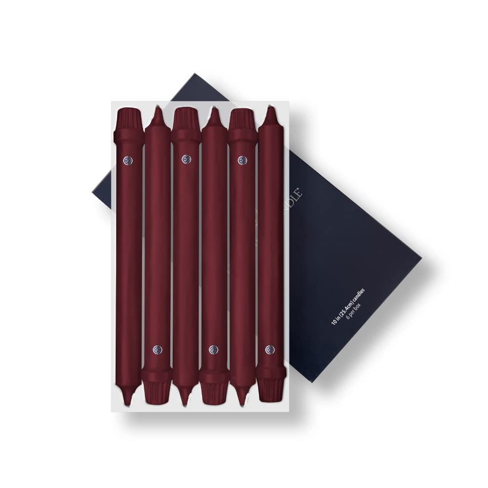 Colonial Candle Unscented Taper Candle, Classic Collection, Traditional Cranberry, 10 in, Pack of 6 Candlesticks - Up to 8 Hours