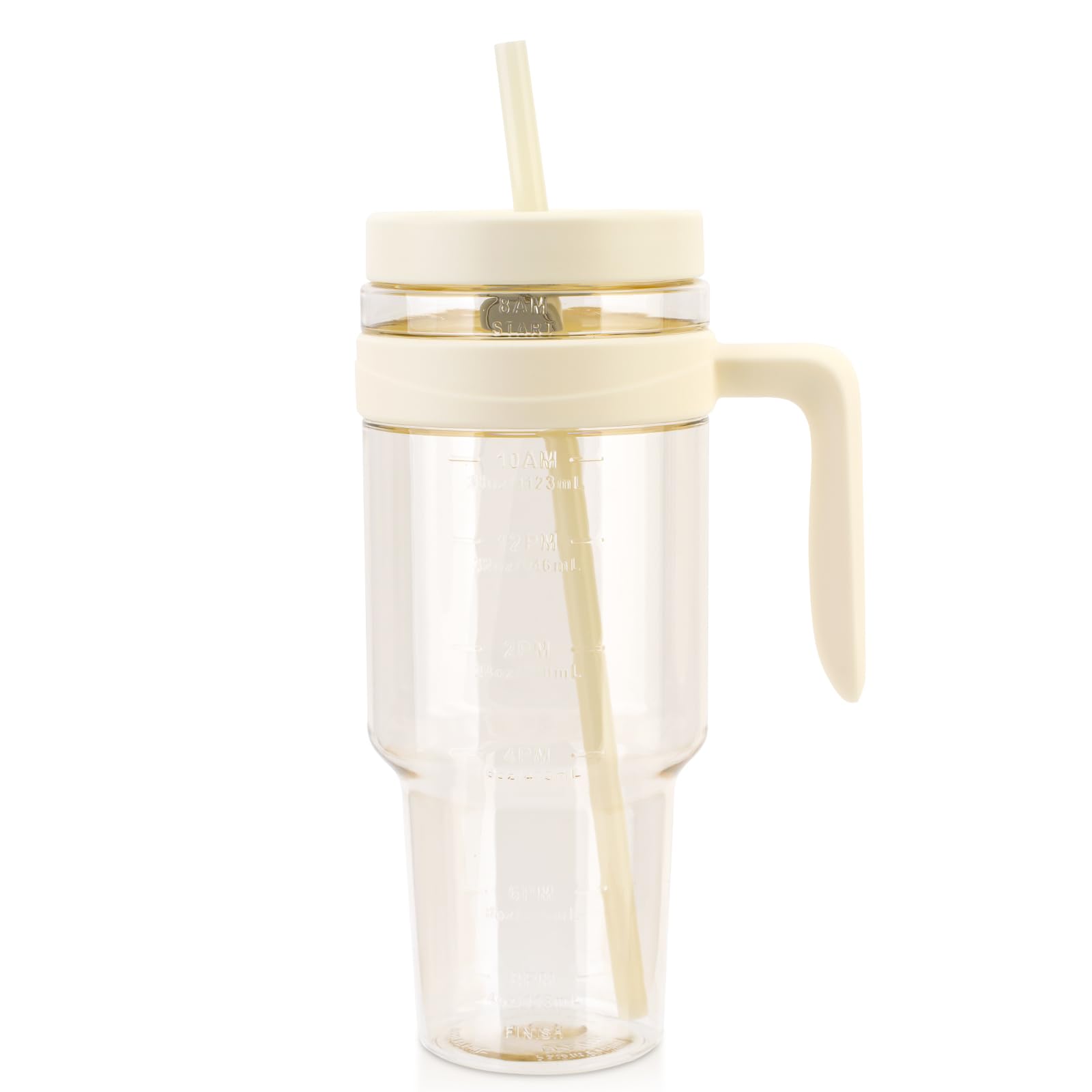 Cafezi 50 oz Tritan Plastic Tumbler with Lid and Straw | Leak-Proof BPA-Free Clear Tumbler with Time Marker | Reusable Travel Mu