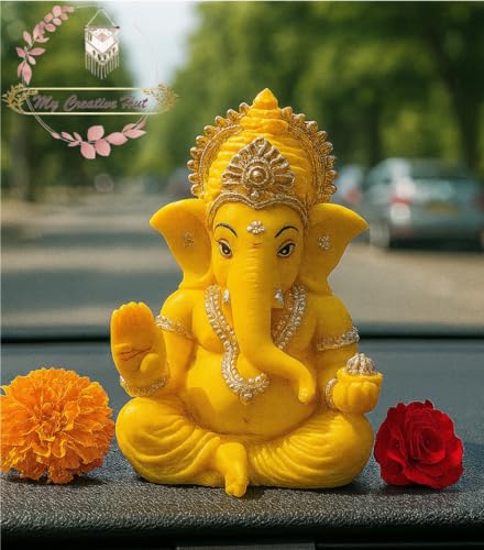 My Creative Hut Ganpati Idol Home Decor Item Ganesh Murti Statue For Gift, Puja Ghar, Gifting, Office, Car Dashboard (Yellow)