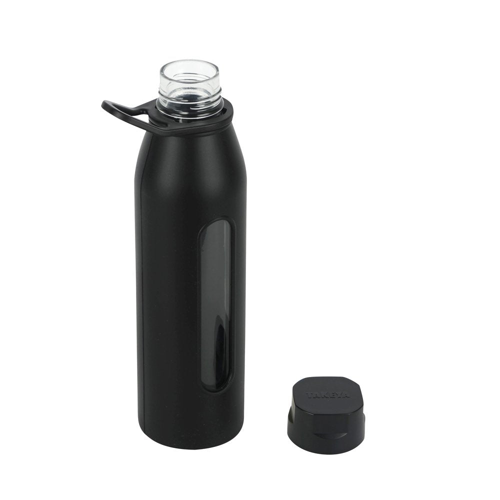 Takeya Glass Water Bottle With Silicone Sleeve And Twist Cap, 22 Ounce, Black