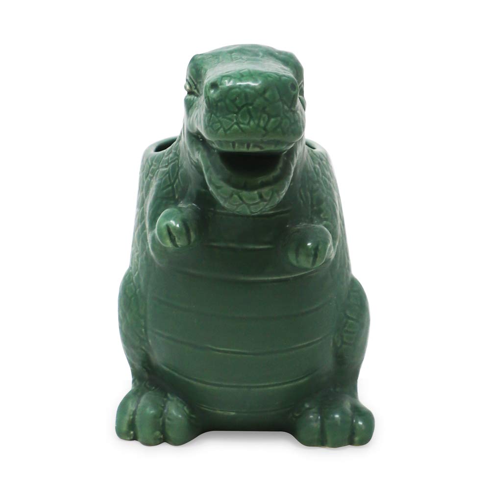 Isaac Jacobs Green Ceramic Dinosaur Cup  Toothbrush Holder  Multi-Purpose Organizer  - Great for Toiletries  Bathroom  Kitchen  Crafts  Desk  Novelty Bathroom Accessory (Single Cup  Green)