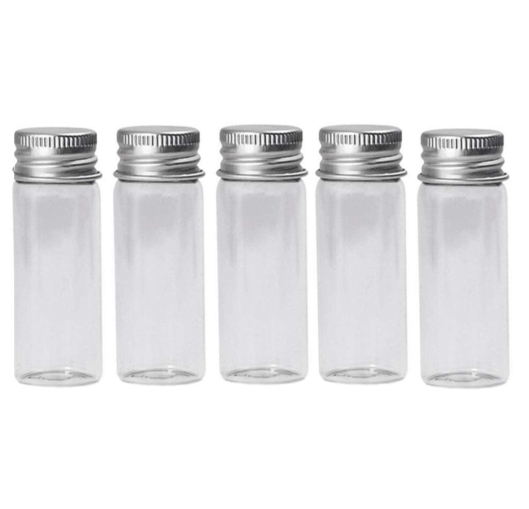 12PCS 30ML 1OZ Transparent Empty Glass Wish Bottles with Threaded Aluminum Cap Message Jar Essential Oil Storage Holder Portable