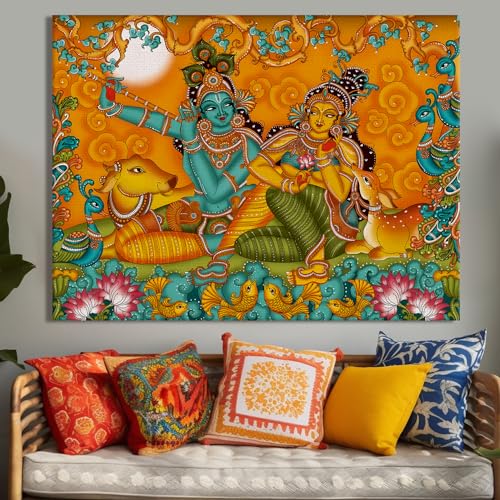 Paper Plane Design Indian Ethnic Kerala Mural Framed Wall Art Large Size Canvas Painting For Home Decor Ready To Hang Art 36 Inc