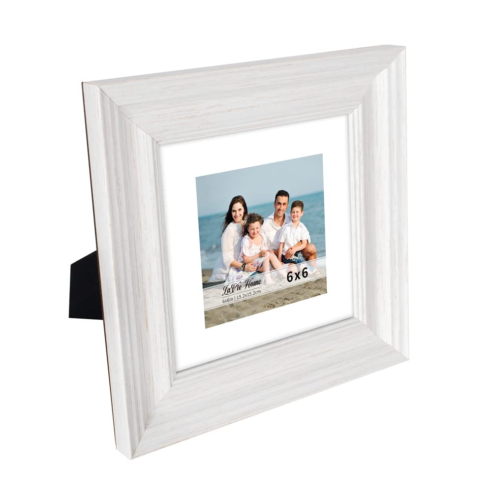 Lavie Home 6X6 Picture Frames (3 Pack, Distressed White) With Mat For 4X4 Photos Rustic Wood Grain Photo Frame With High Definit
