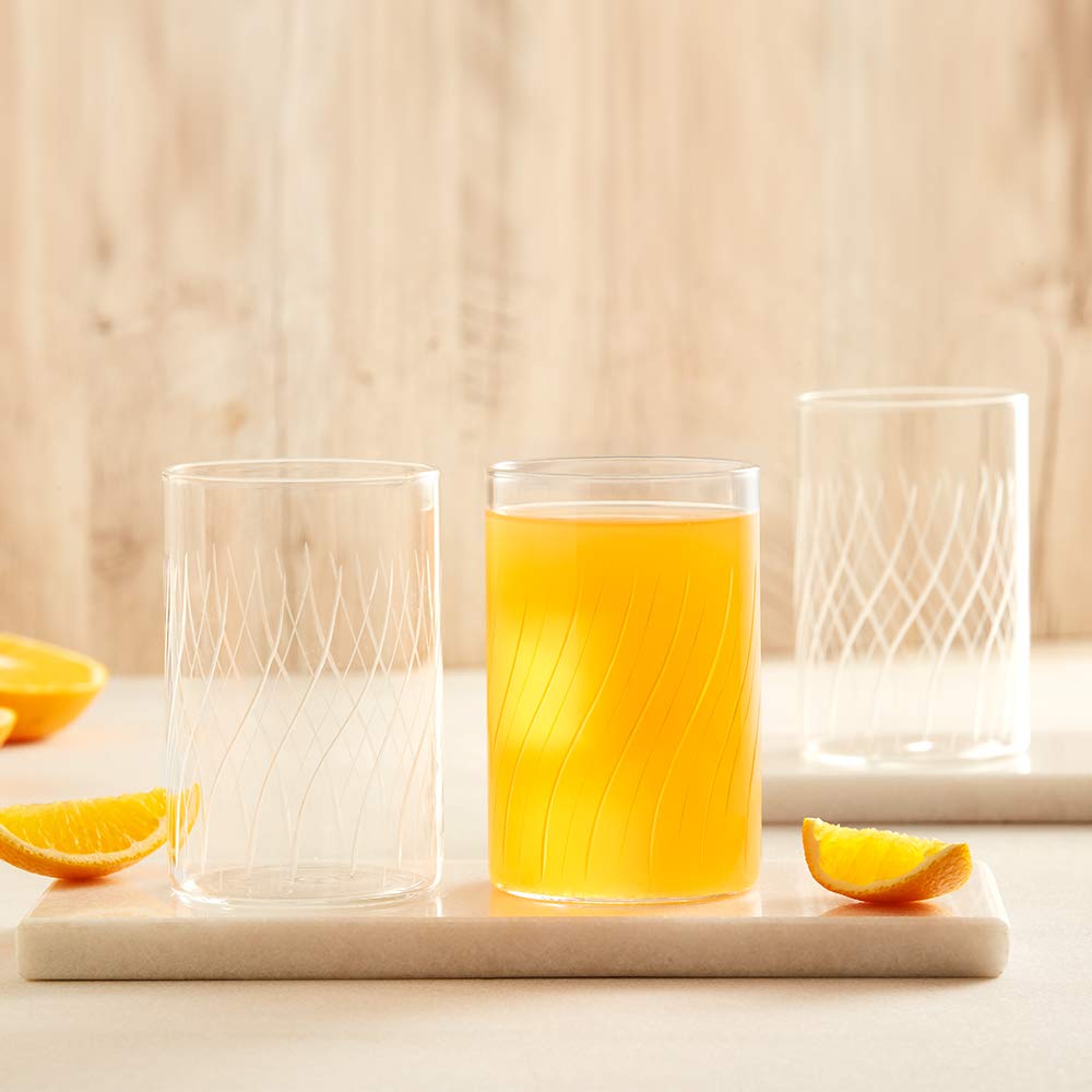 Borosil 350Ml 6Pc Cut Design Large Drinking Glass Set | Made In India Borosilicate Glass Tumblers For Water, Cold Drinks, Juice|