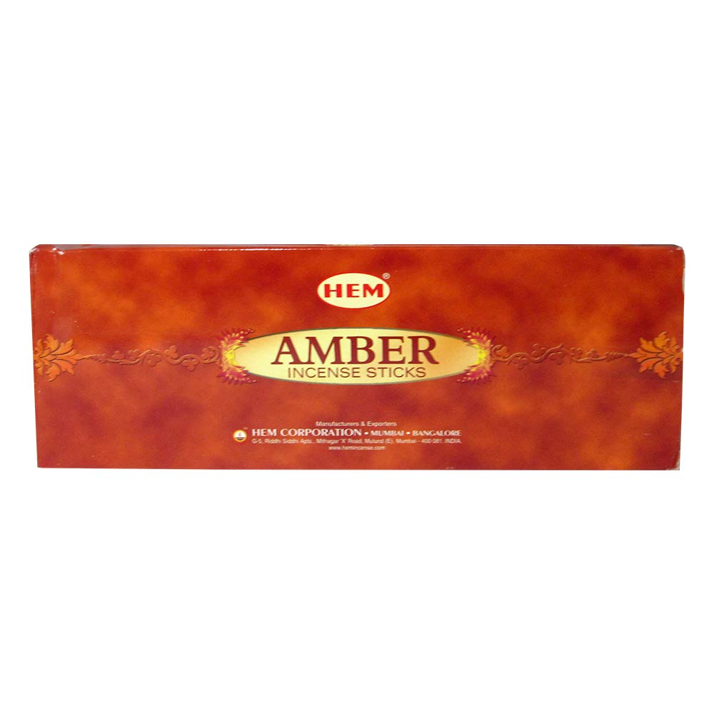 Hem Amber Incense Sticks (120 Sticks, 6 Boxes Inside) - 9 Inches Long, 20g per Box - Perfect for Meditation | Rituals |Cleansing