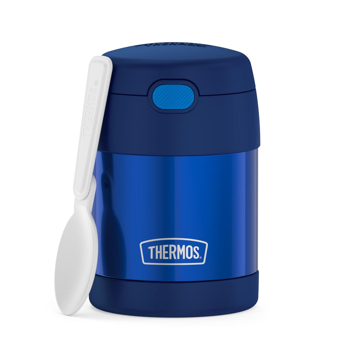 Thermos Funtainer 10 Ounce Stainless Steel Vacuum Insulated Kids Food Jar With Folding Spoon, Navy