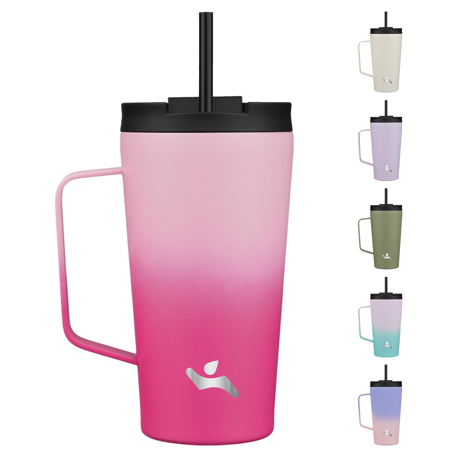 Konokyo Insulated Tumbler with Handle and Straw, 18 OZ Travel Coffee Mug Stainless Steel Cup Metal Water Bottle,Cherry