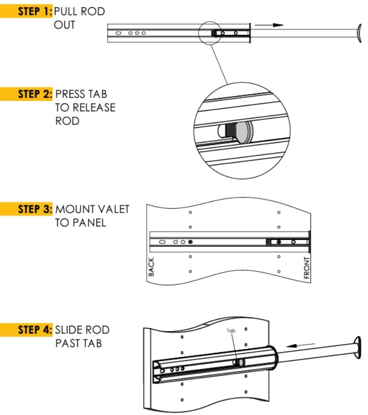 Tag Hardware Premium 11 3/4 Inch Long Pullout Closet Wardrobe Valet Rod (Polished Crome)