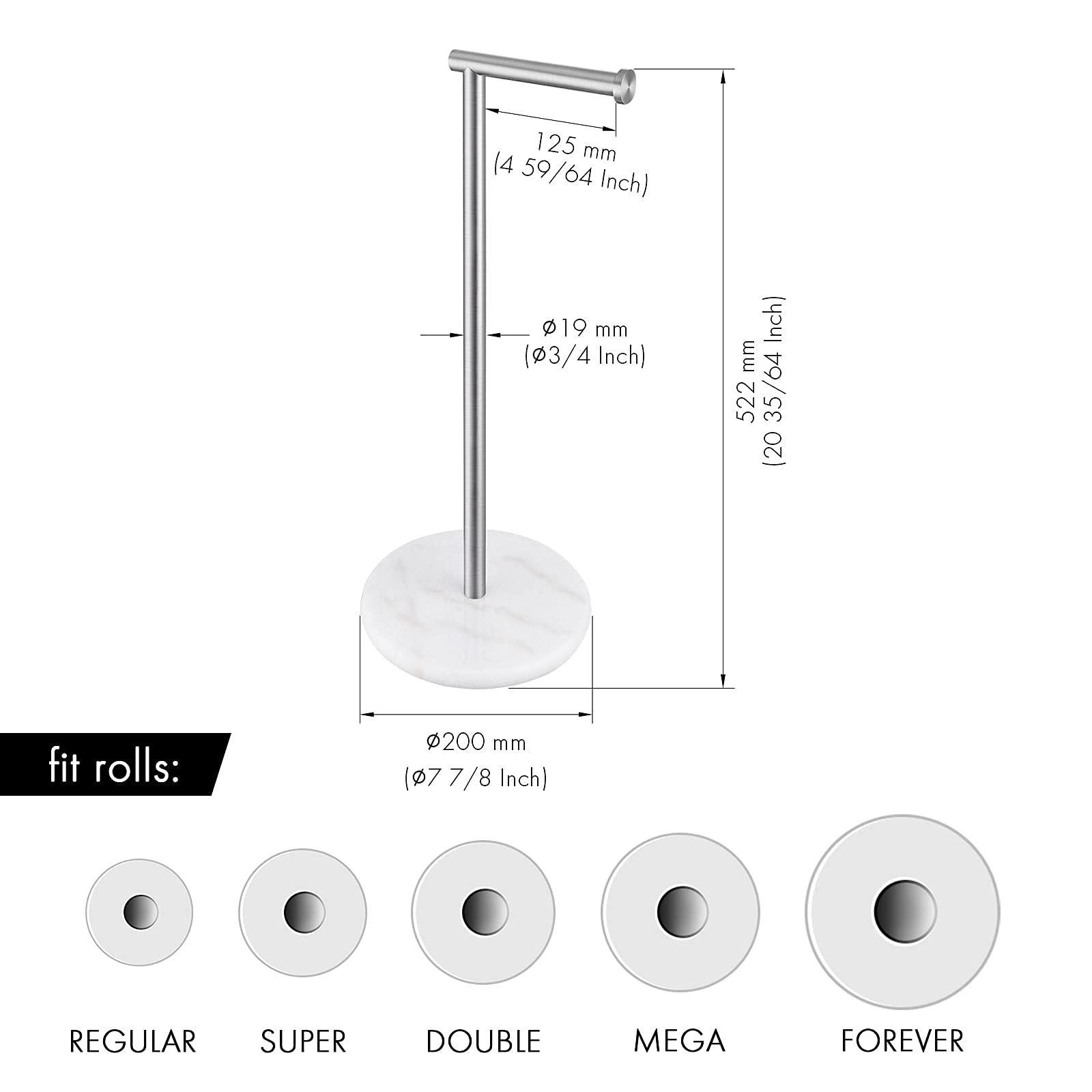 KES Toilet Paper Holder Stand  Freestanding Toilet Paper Roll Holder with Modern Natural Marble Base  White Freestanding Toilet Tissue Holder SUS304 Stainless Steel Brushed Finish BPH284S1-2
