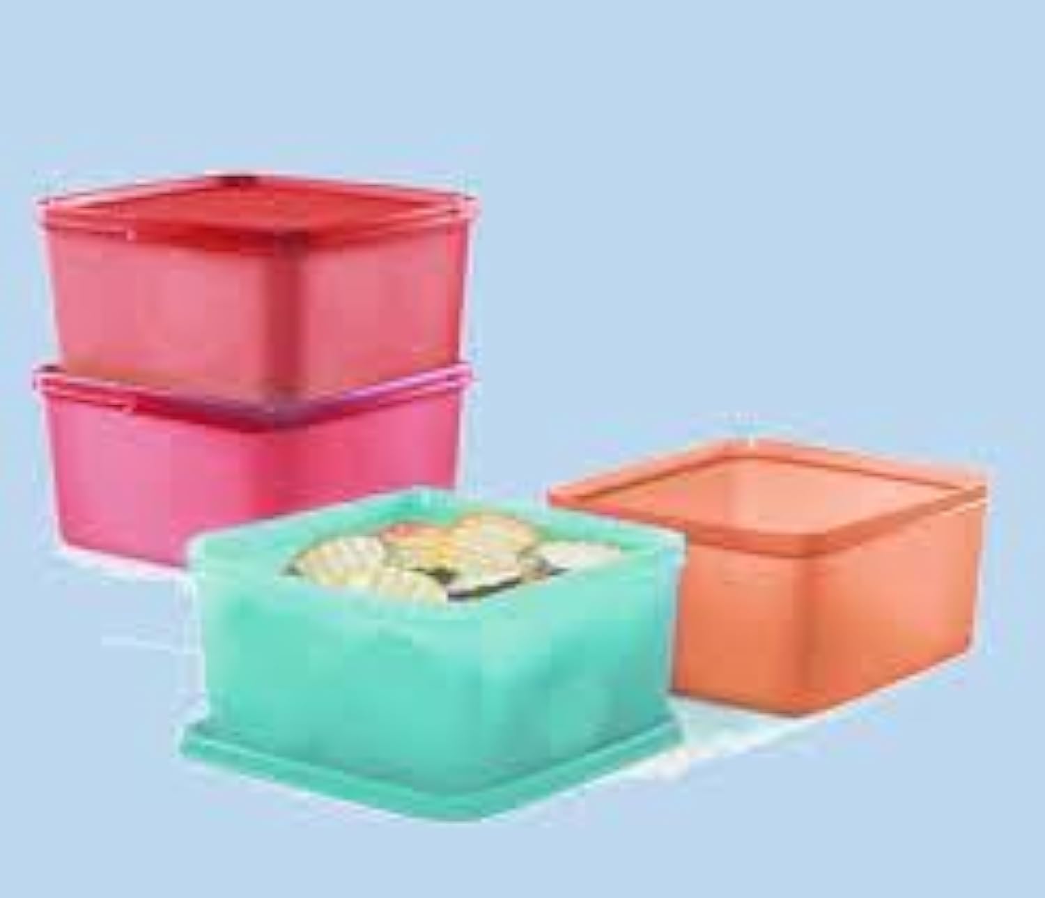 Tupperware Square Refrigerator Keep Tab Medium Plastic Fridge Container 1.2 L Pack Of 4 (Multicolor)