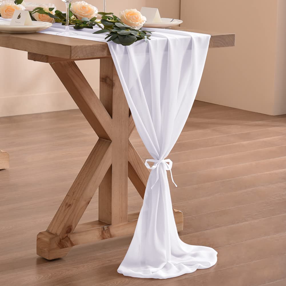Socomi 14Ft White Chiffon Table Runner 29X170 Inches Sheer Wedding Runner Romantic Rustic Table Runner For Easter Thanksgiving C