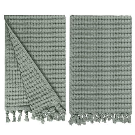 Gilden Tree Decorative Waffle Hand Towels For Bathroom, 20X35 Large, Quick Drying Fingertip Towel, 2 Pack, Modern Style (Sage Gr