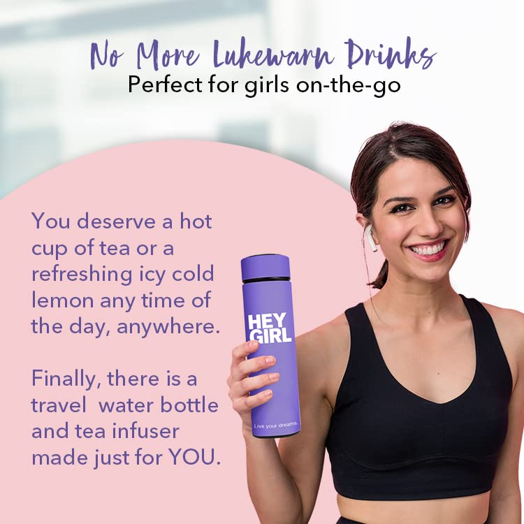 Hey Girl Tea Infuser Bottle 450Ml - Insulated Stainless Steel Water Bottle - Thermos Tea Tumbler With Tea Diffuser - Portable Tr