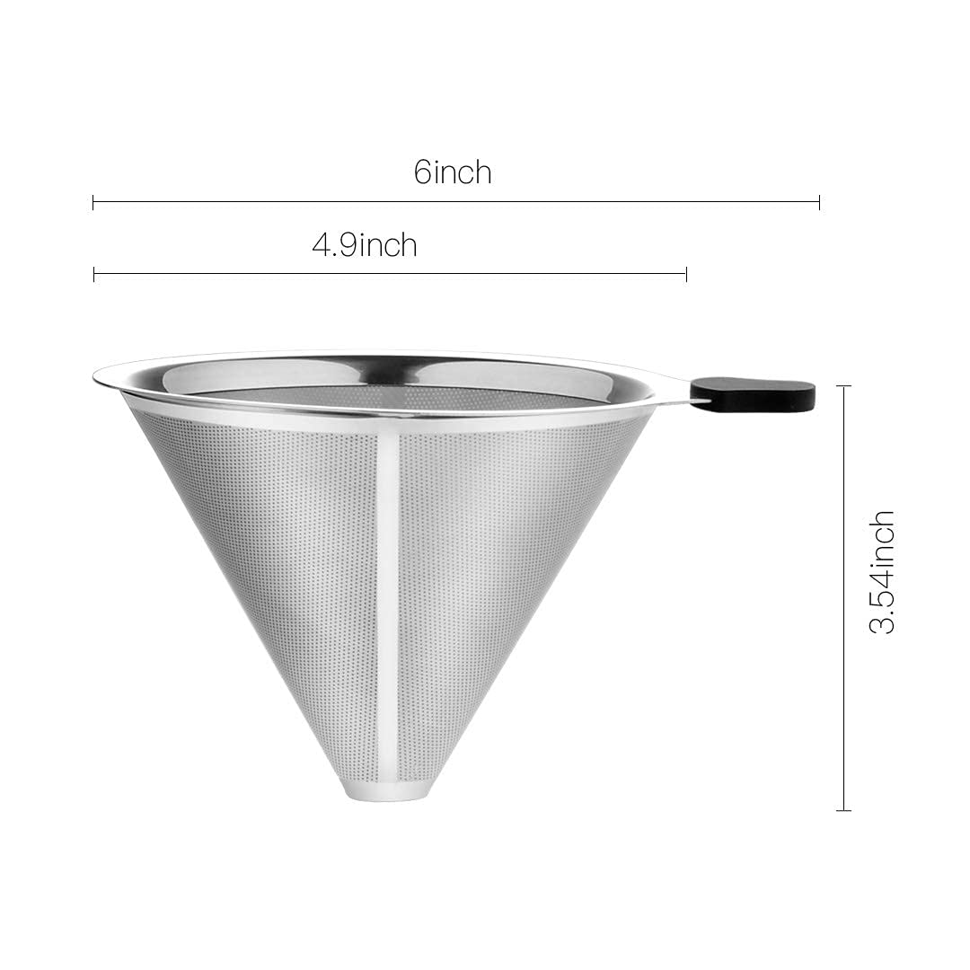 Meichu Pour Over Coffee Filter 2Pcs, Stainless Steel Coffee Filter, Paperless Reusable Cone Coffee Dripper