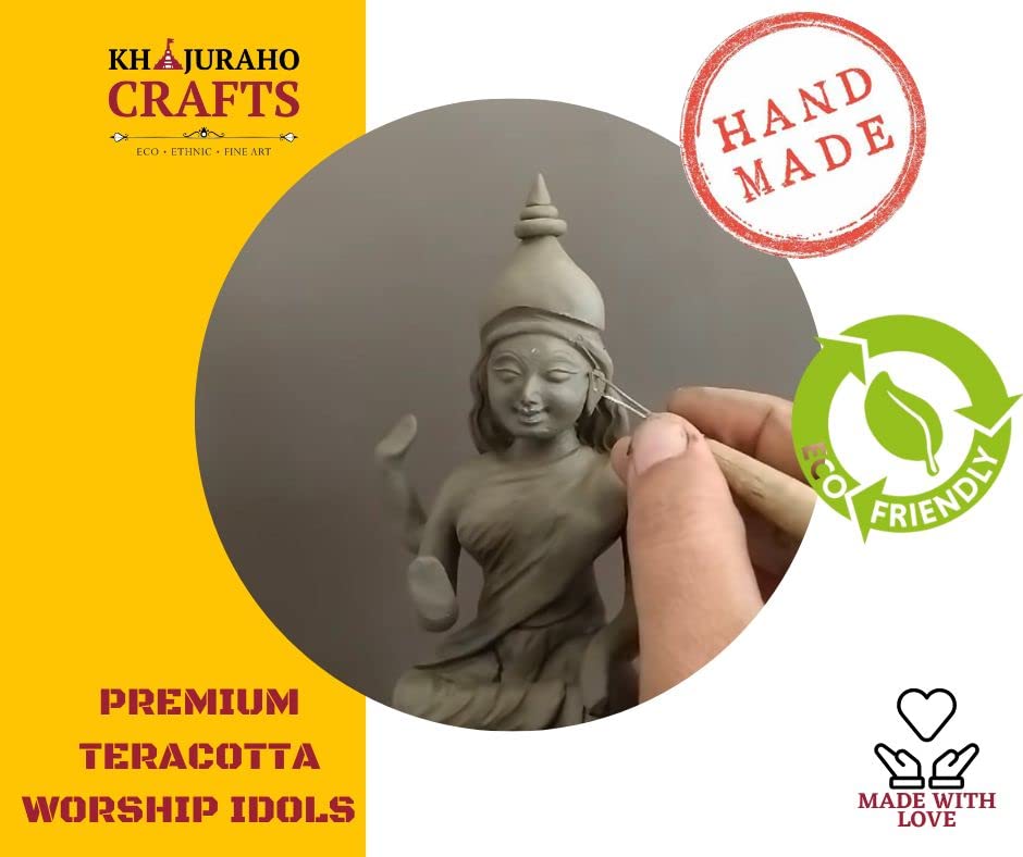 Khajuraho Crafts | Vibrant Small Laxmi Ganesh Set Idol | Terracotta Clay-Based Lakshmi Ganesha Idols for Diwali Gifts Puja (3.5