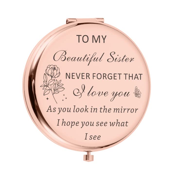 Sister Birthday Gifts From Sister Compact Mirror For Women Best Friend Personalized Friendship Christmas Graduation Easter Valen