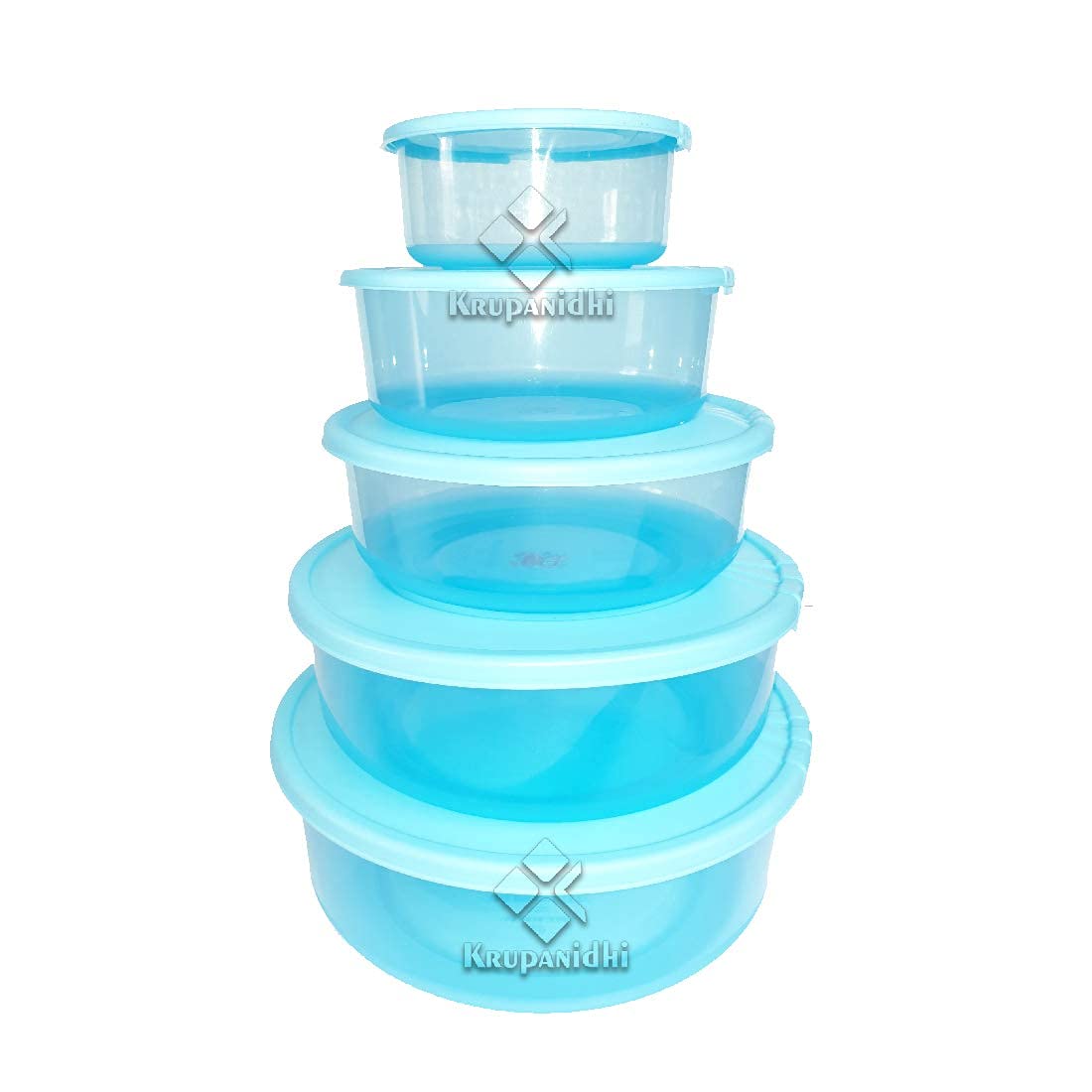 Krupanidhi 5 Pcs Kitchen Storage Round Container Plastic Box Airtight Organizer Set Combo Microwave, Freezer, Dishwasher Safe (3