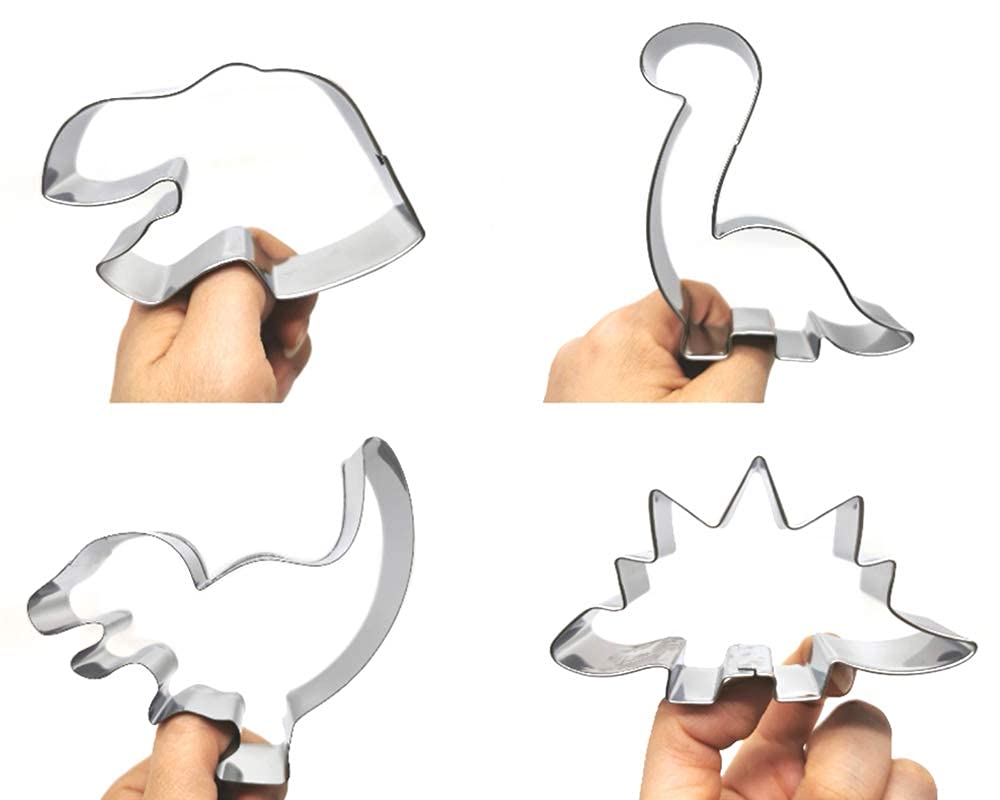 Lubtosmn New Dinosaur Cookie Cutter Set-7 Piece-Dinosaur Footprint And Head, Tyrannosaurus(T-Rex), Brontosaurs, Spinosaurus, Tri