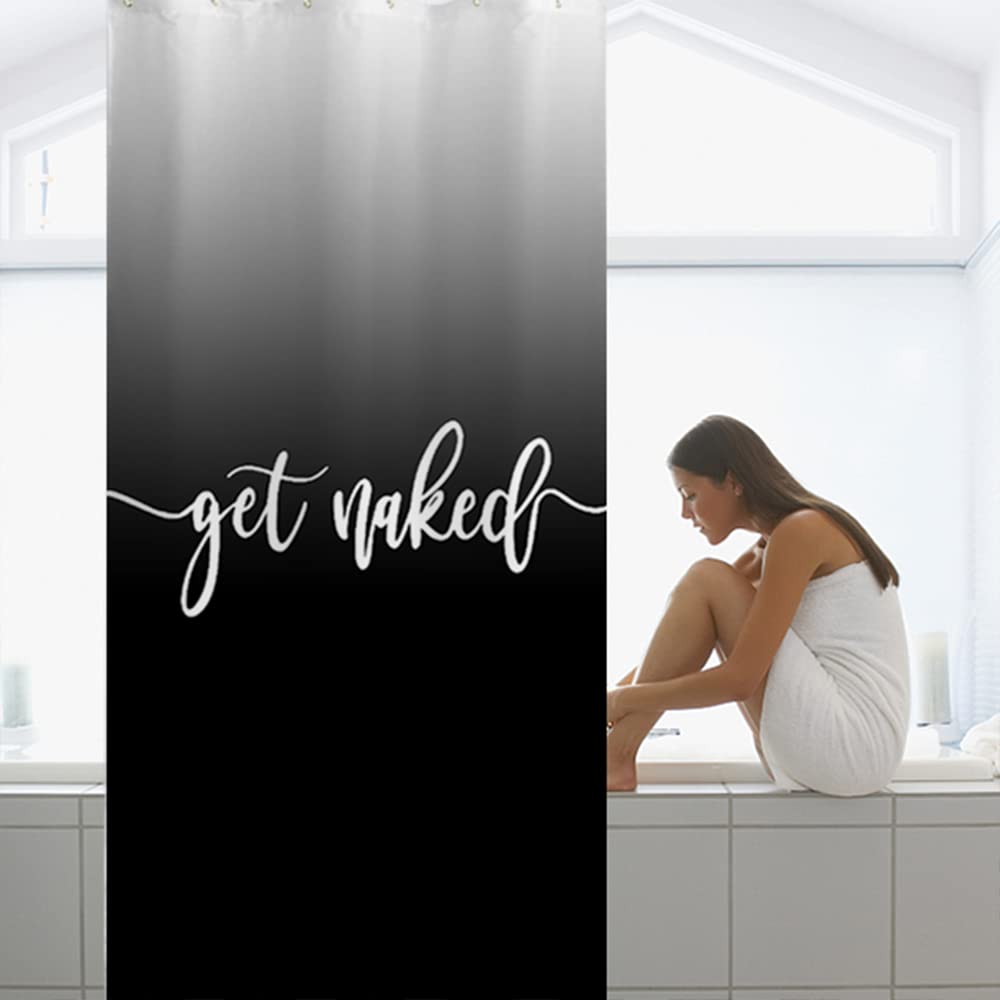 Eleroye Stall Get Naked Shower Curtain Black Grayish White To Black Funny Cute Art Fonts Words Fabric Machine Washable Bathroom