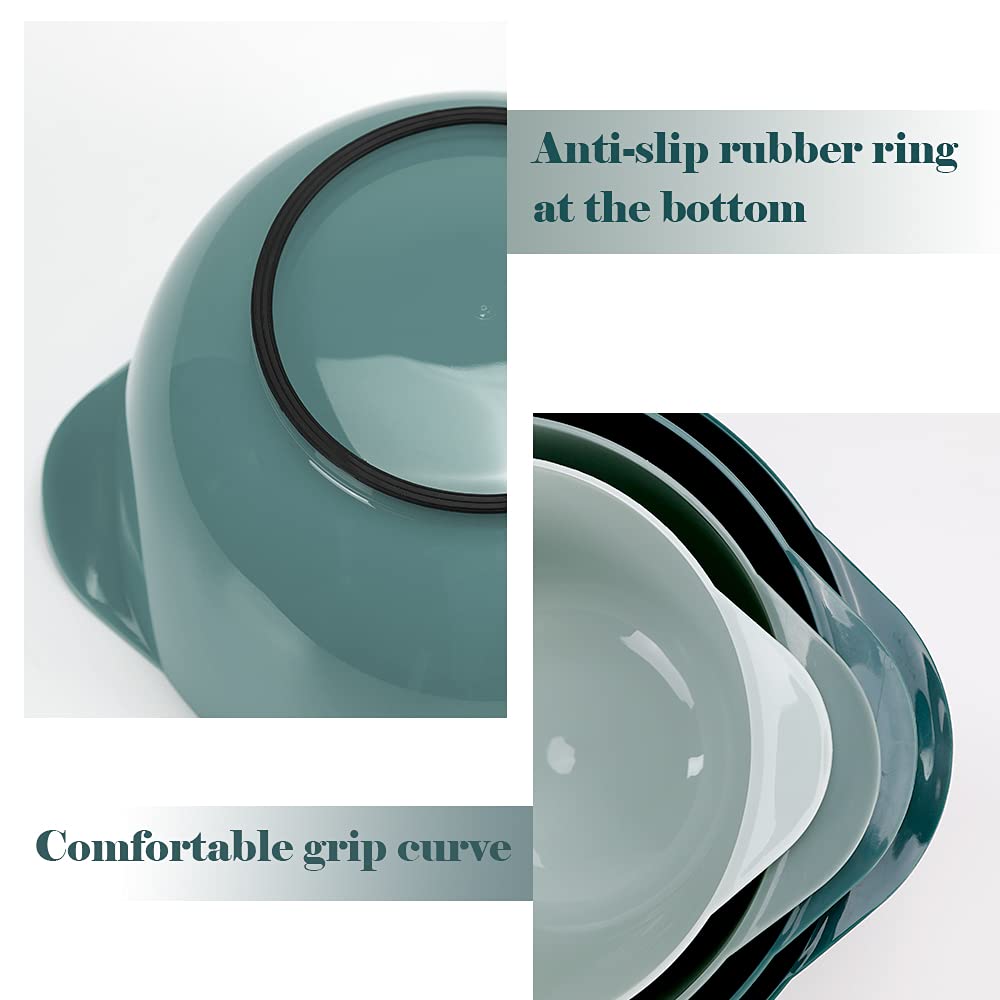 Boxedhome Green Ombre Nesting Plastic Mixing Bowl Set With Pour Spout, Microwave And Dishwasher Safe, Bpa Free Non-Slip Base, Se
